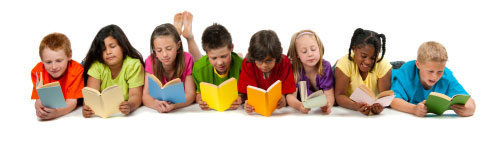 girls and boys reading happily
