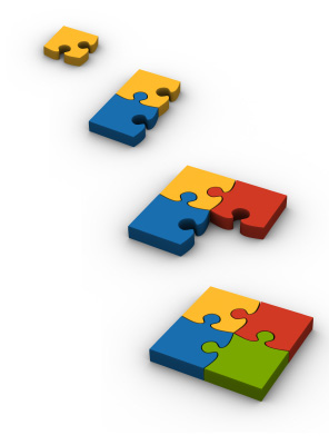 putting together a jigsaw and completing the puzzle